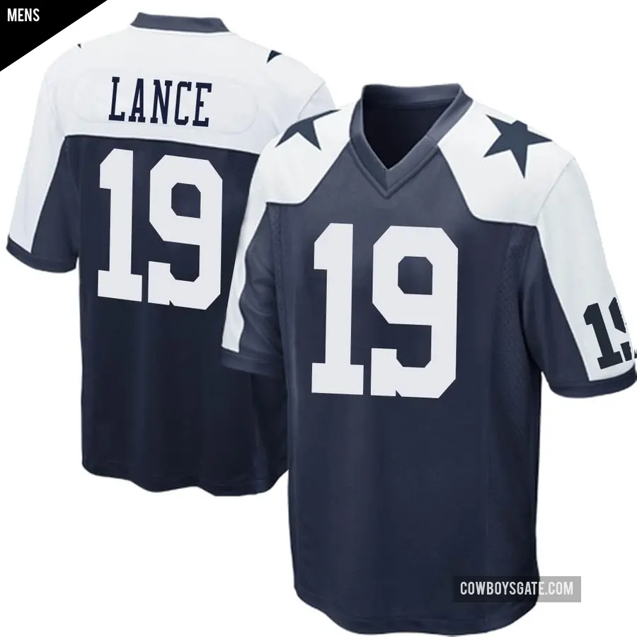 Men's Dallas Cowboys ＃19 Trey Lance Navy Blue Game Throwback Jersey